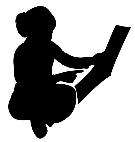 Sevimli kız okuyan siluet — Stok fotoğraf
