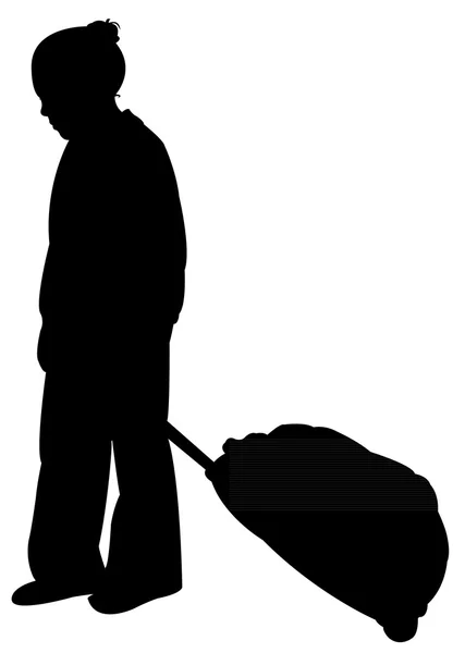 Girl carrying luggage silhouette — Φωτογραφία Αρχείου