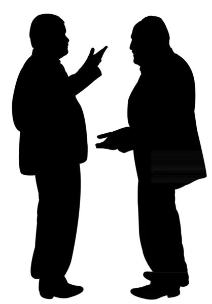 Чорні силуети двох чоловіків стоять і розмовляють один з одним — стоковий вектор