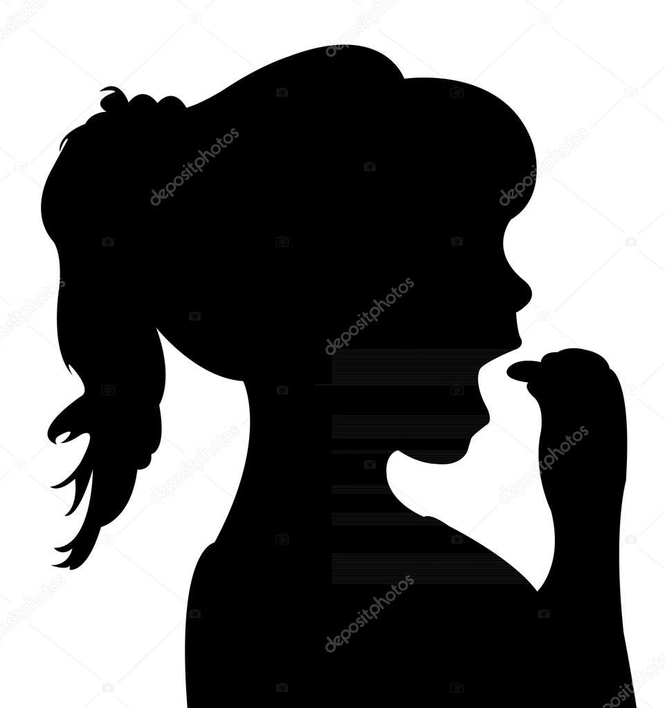 Hungry girl eating, silhouette vector