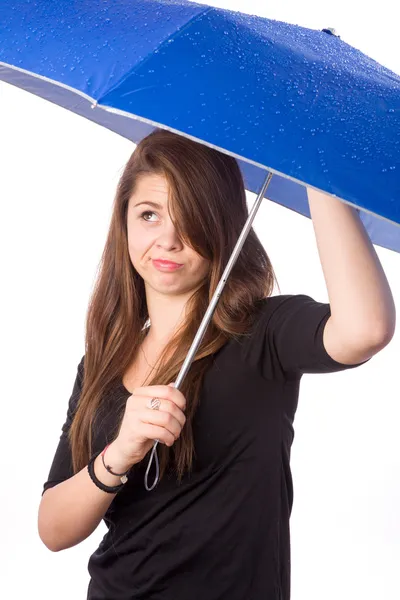 Mädchen mit nassem Regenschirm — Stockfoto