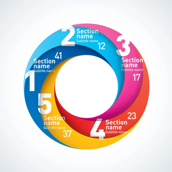 Infographies abstraites sur papier infini. Forme de cercle de 5 pièces — Image vectorielle