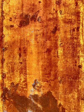 Paslı metal yüzeydeki kabuk soyma boyasının yakın çekimi. Soyut grunge yaşlanmış demir dokusu - resim. Eski paslı metal dokusu. Eski paslı metal yüzey, garaj kapısı, arka plan dokusu..