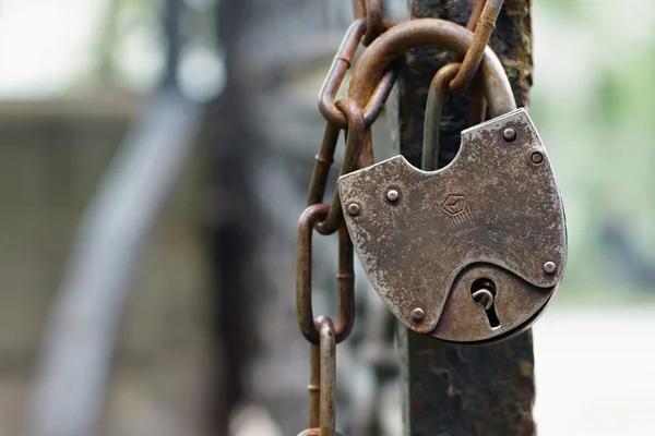 The old hinged lock on a chain — Stock Photo, Image