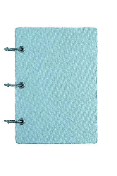 从面料的蓝色封面的笔记本 — 图库照片