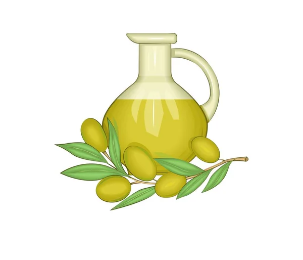 Jug Olive Oil Branch Olive Sample Background Multi Colored Image — Stockvektor