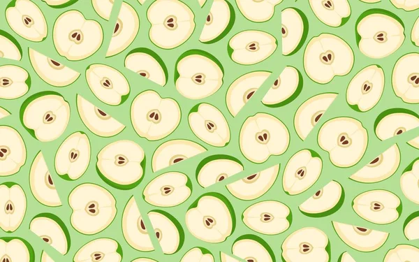 Essen Und Trinken Hintergrund Textur Scheiben Grüner Äpfel Auf Minzfarbenem — Stockvektor