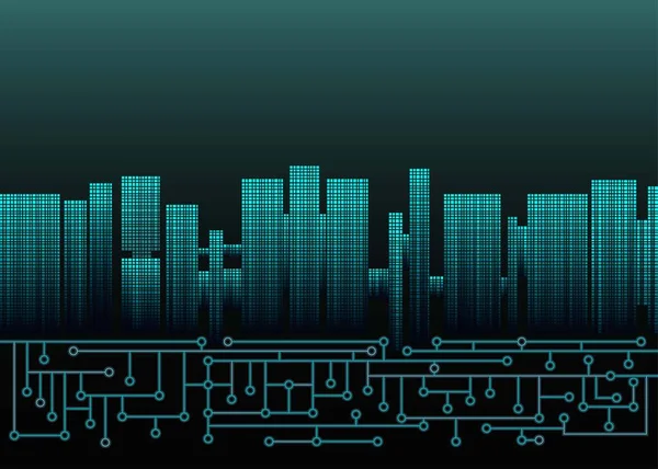 Ski Abstrakt Stad Ett Mikrochip Prov Futuristiska Byggnader Och Mikrochip — Stock vektor