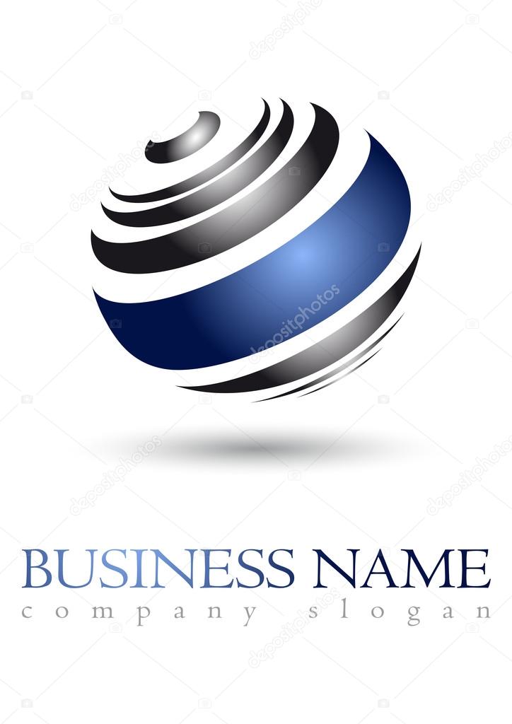 Business logo grey sphere design with blue belt
