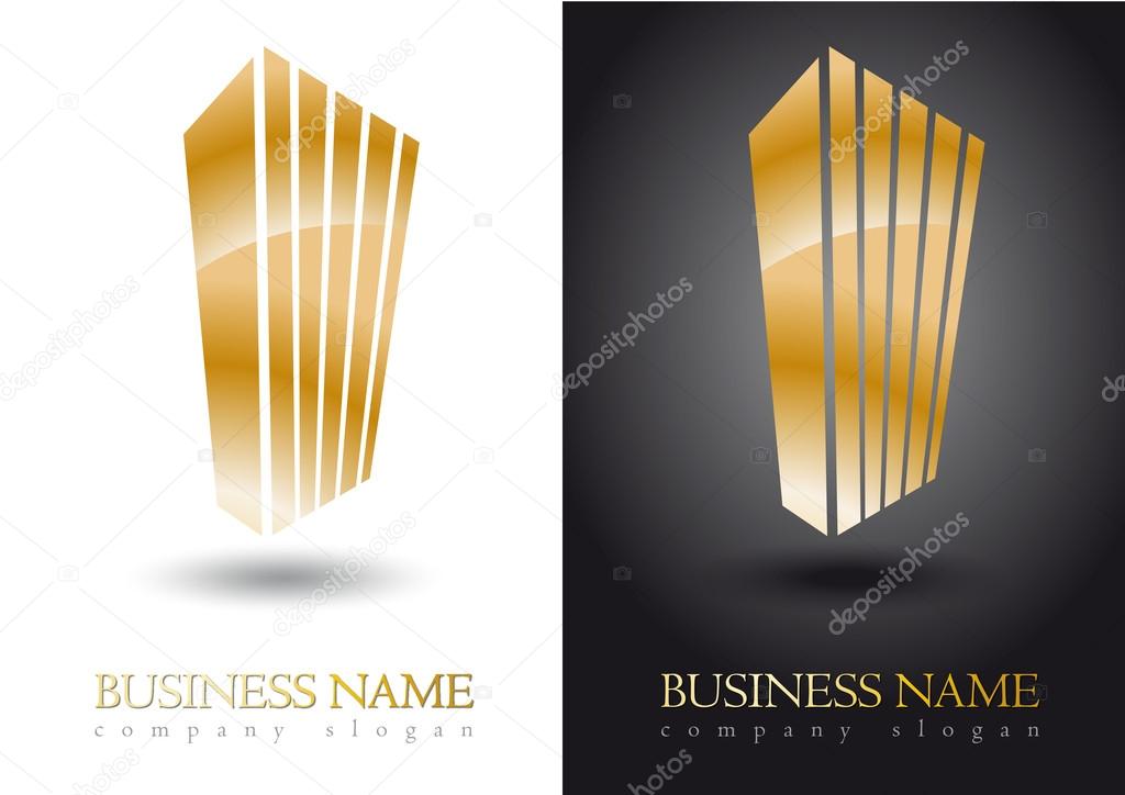 Business logo gold building design on white and black background