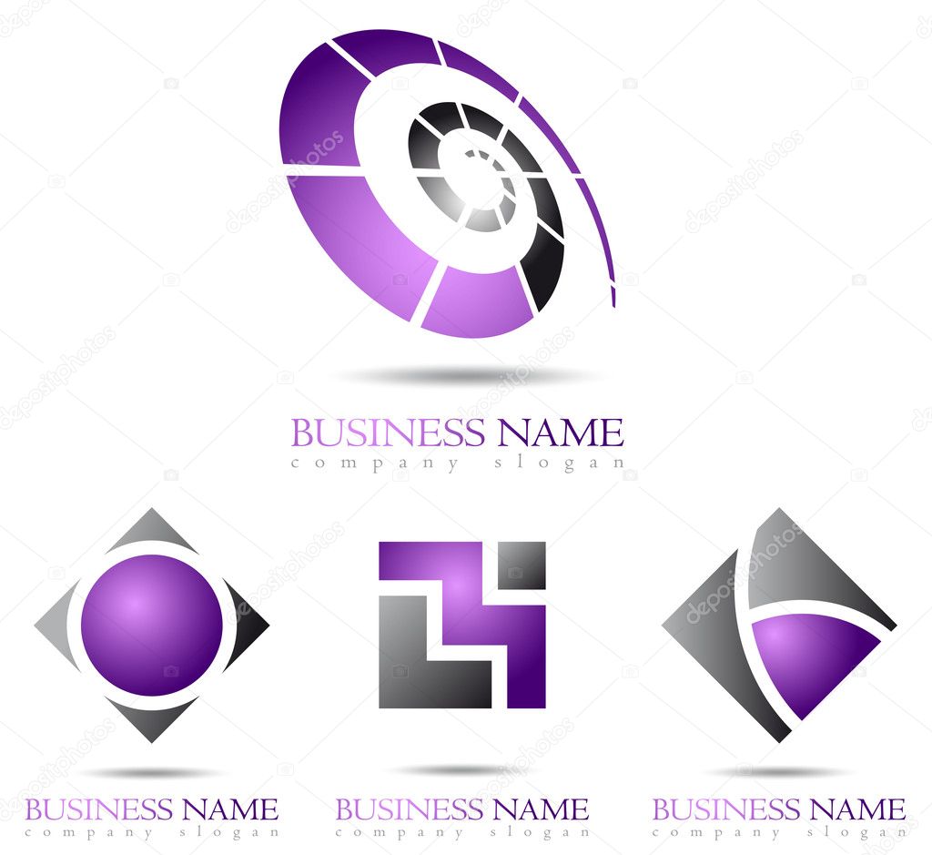 Business logo grey and purple spiral and boxes