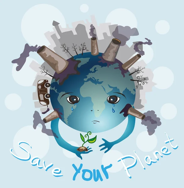 La Terra sta piangendo. Salva il tuo pianeta — Vettoriale Stock