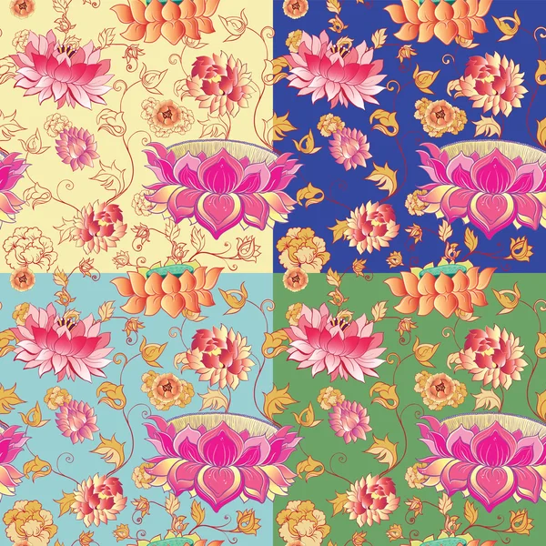 Flores patrón vectorial con lotos — Archivo Imágenes Vectoriales