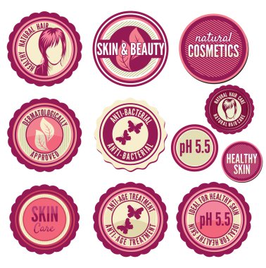 Collection of cosmetics labels and badges clipart
