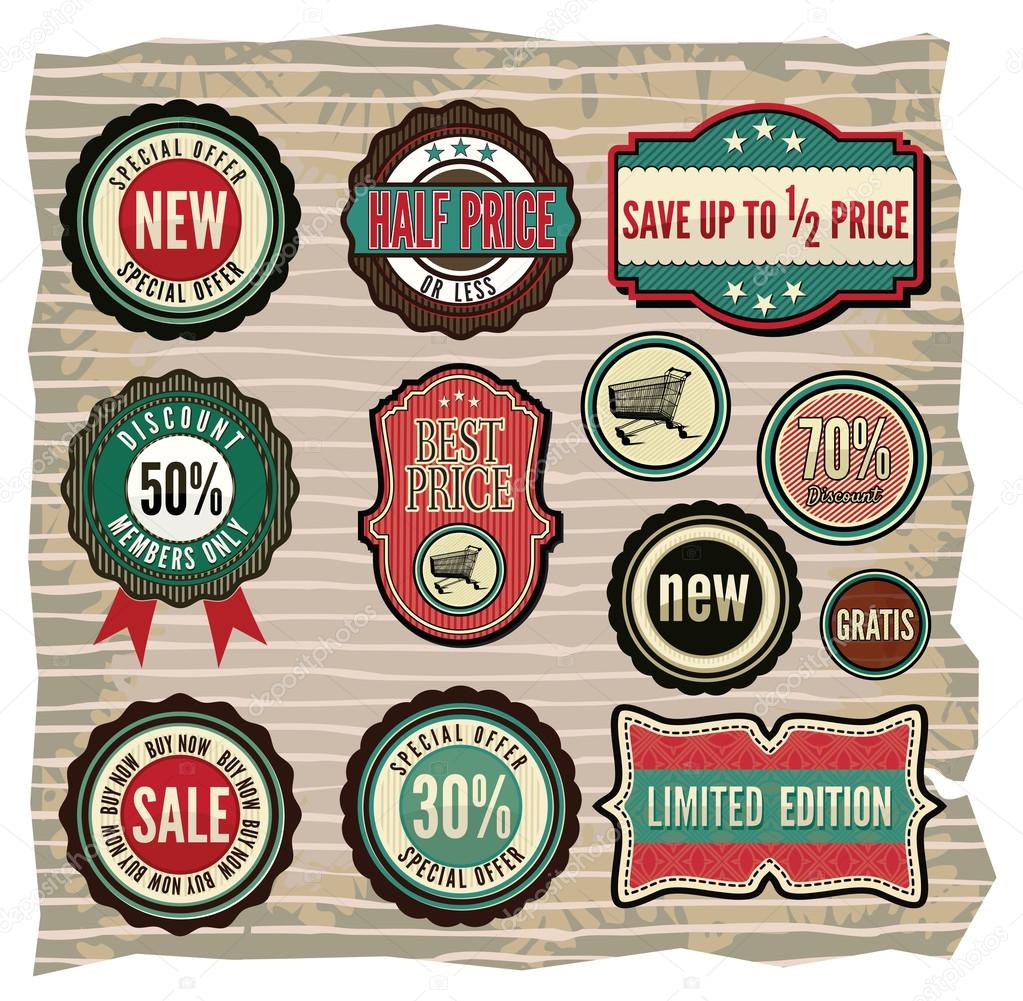 Collection of vintage retro grunge sale labels, badges and icons Stock