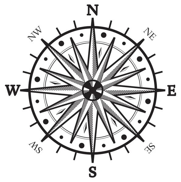 Svart vindros kompass isolerad på vit — Stock vektor