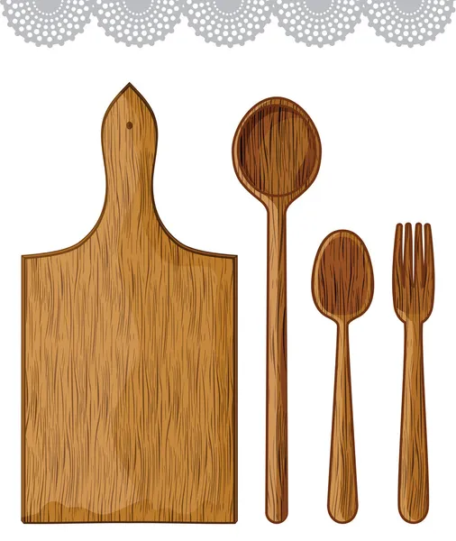 Ensemble de dispositifs de cuisine en bois — Image vectorielle