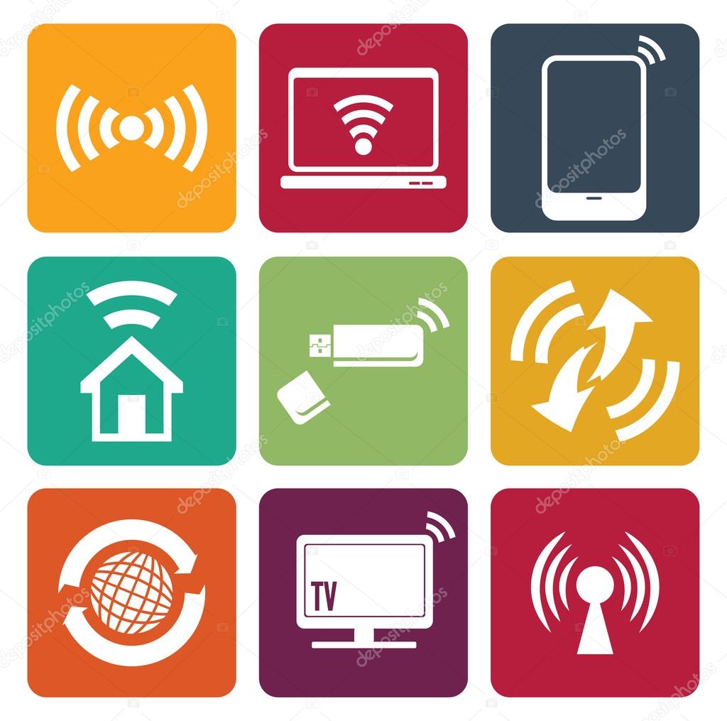 Wireless technology web icons set