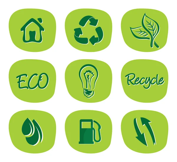 Medio ambiente verde e iconos de reciclaje — Vector de stock