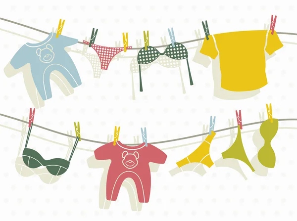 Clothes on washing line — Stock Vector