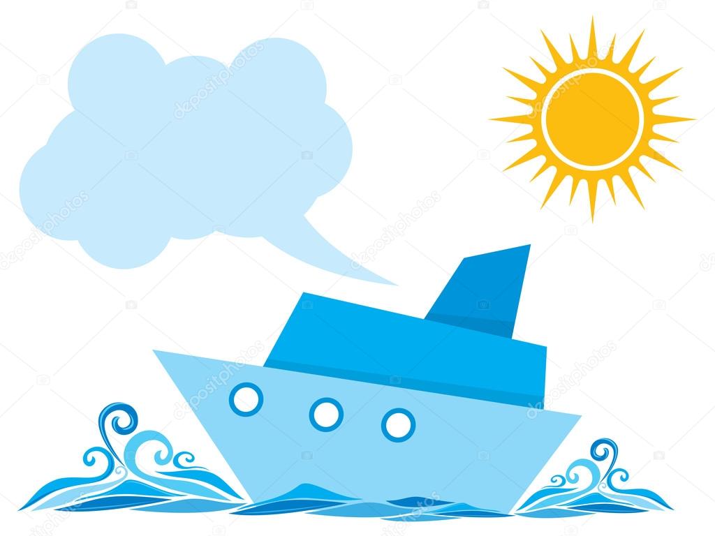Cartoon ship on the sea