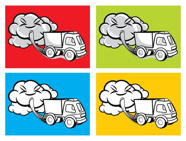 Cartoon truck blowing exhaust fumes — Stock Vector