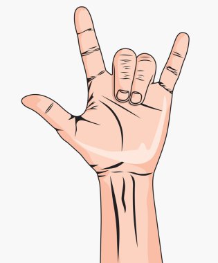 Rock'n roll işaret veren bir adamın elini