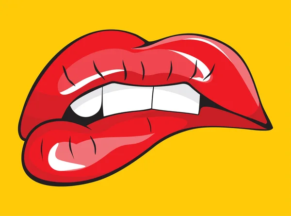 Mordiendo sus labios rojos dientes — Vector de stock