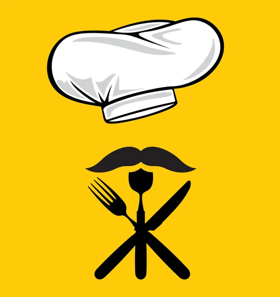 Menu design chef hat with fork, spoon, knife and mustache — Stock Vector