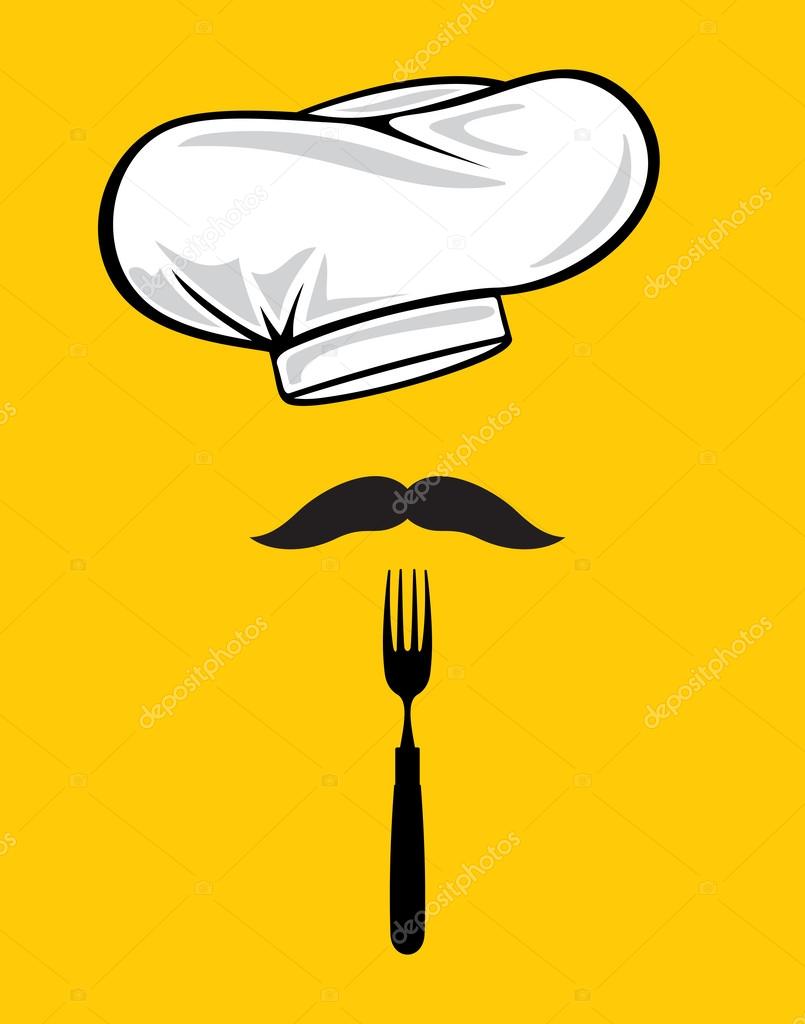 chef hat with fork and mustache
