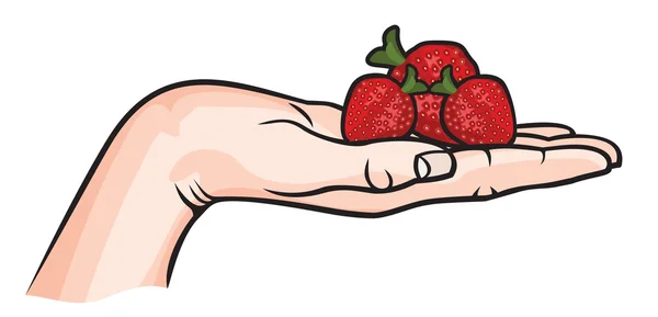 Ανοίξτε το χέρι με φράουλα — Διανυσματικό Αρχείο