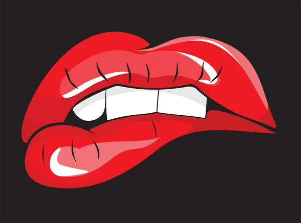 Kırmızı dudaklar dişleri ısırma — Stok Vektör