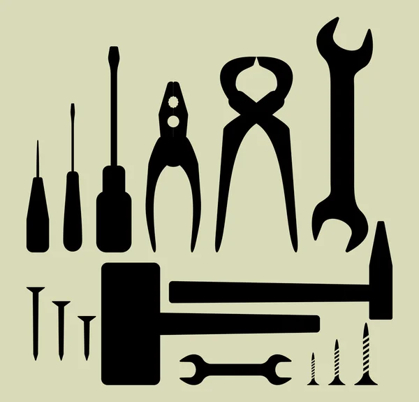 Ręka sylwetka zestaw narzędzi — Wektor stockowy