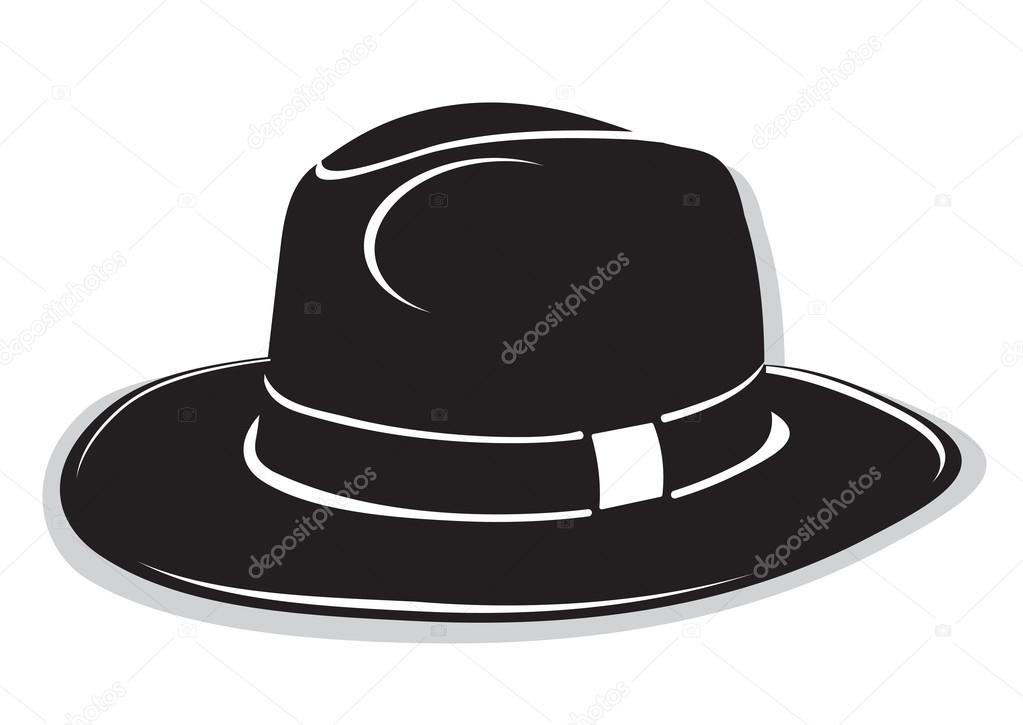 Gangster black hat on the white background