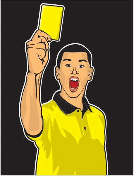 Árbitro de fútbol dando tarjeta amarilla (mano juez de fútbol con grito — Vector de stock