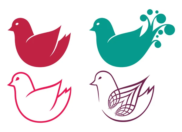 Set of cartoon doodle birds icons — Stock Vector