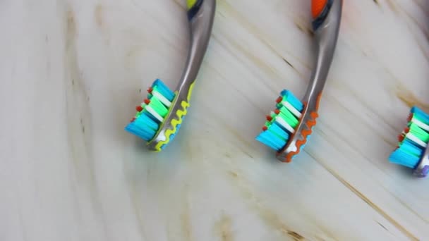 Antalya Turkey September 2021 Multi Colored Toothbrushes Cleaning Teeth — Stock Video