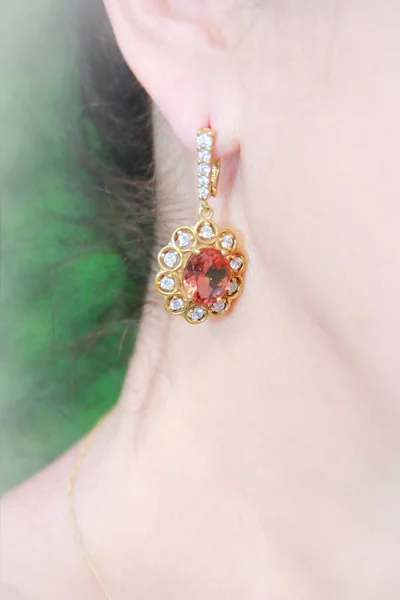 镶有宝石的妇女珠宝耳环 — 图库照片
