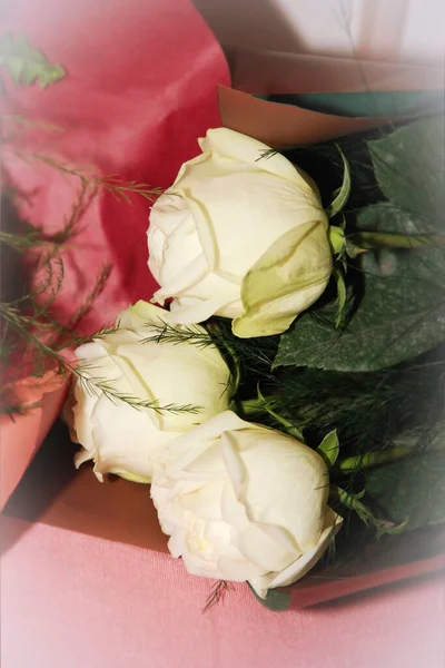 Kwiaty Białe Róże Bukiecie — Zdjęcie stockowe