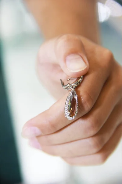 Womens Jewelry Gold Earrings Gemstone — Zdjęcie stockowe