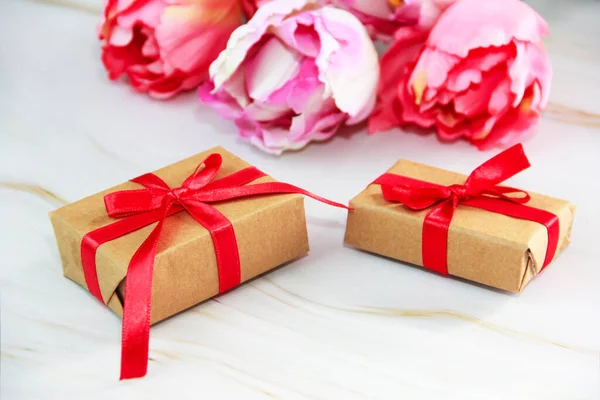 Tulipanes Rosados Cajas Regalo — Foto de Stock