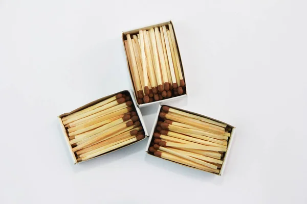 Dřevěné Zápalky Zapalování Ohně Papírové Krabici — Stock fotografie