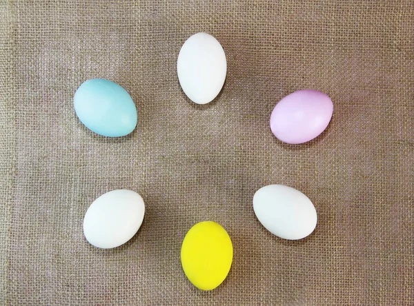 Huevos Pascua Amarillos Rosados Azules — Foto de Stock