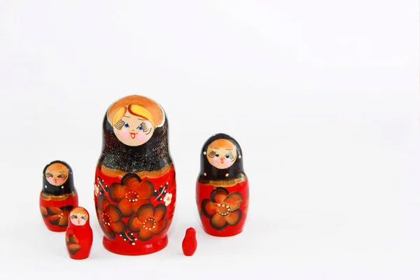 Traditional Russian Toy Matryoshka Doll Floral Pattern White Background — Stock Photo, Image