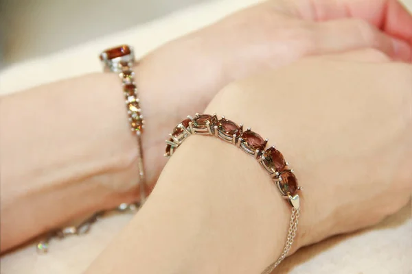 Women Precious Jewelry Bracelets Precious Stones — Stock Photo, Image