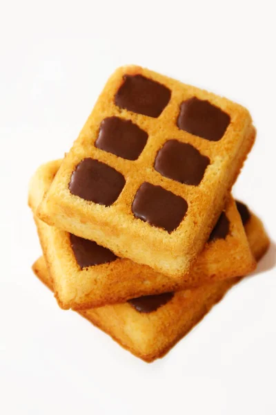 Édes Sült Belgiumi Gofri Csokoládé Töltelékkel — Stock Fotó