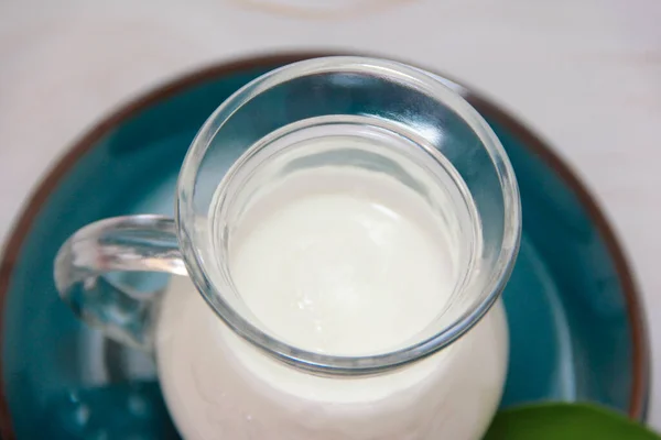 White Fermented Milk Drink Ayran Transparent Glass Mug — Stock fotografie
