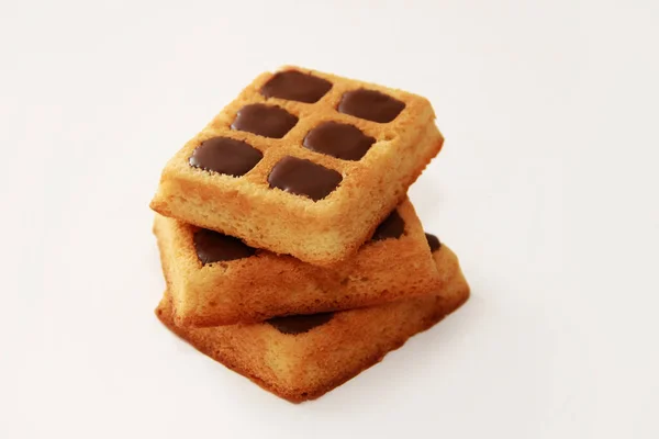 Sweet Baked Belgian Waffles Chocolate White Background — Stock Photo, Image