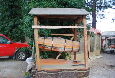 old turkish oriental wooden container barrel for whipping ayran