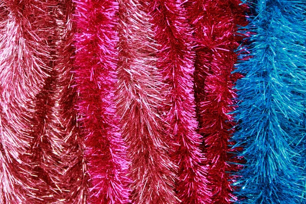 Colorful Shiny Tinsel Decorating Christmas Tree New Year Holiday Stock Image